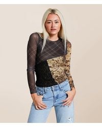 Gilded Intent - Pieced Plaid Mesh Top - Lyst