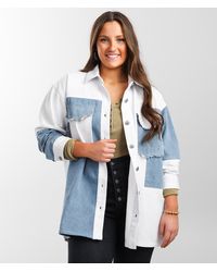 Miss Me - Patched Denim Shacket - Lyst