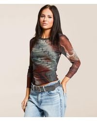 Gilded Intent - Printed Mesh Top - Lyst