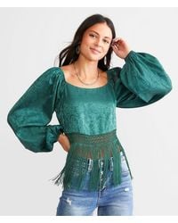 Willow & Root - Satin Fringe Cropped Top - Lyst