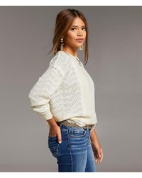 BKE - Pieced Raw Edge Lace Top - Lyst