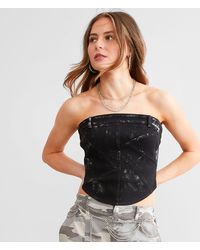 Gilded Intent - Metallic Denim Cropped Tube Top - Lyst
