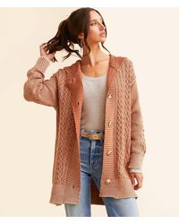 BKE - Cable Knit Hooded Cardigan Sweater - Lyst