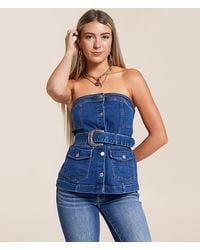 Blue B - Belted Denim Stretch Tube Top - Lyst