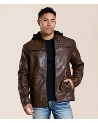 Buckle Black - Faux Leather Hooded Jacket - Lyst