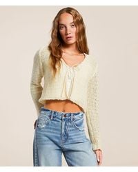 Lush - Front Tie Cropped Cardian Sweater - Lyst