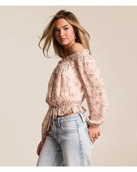 Willow & Root - Floral Chiffon Off The Shoulder Top - Lyst