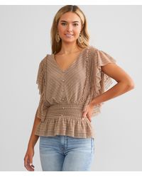 Daytrip - Flutter Sleeve Mesh Lace Top - Lyst