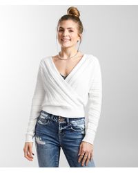 Daytrip - Wide Ribbed Surplice Sweater - Lyst