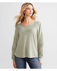 Daytrip - Crochet Applique Waffle Knit Top - Lyst