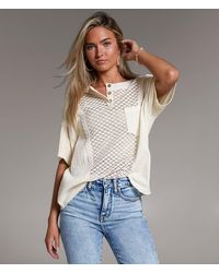 BKE - Raw Edge Crochet Henley - Lyst