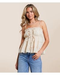 Charmed Hearts - Tiered Front Tie Tank Top - Lyst