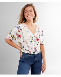 Miss Me Floral Ruffle Cropped Top - Multicolor