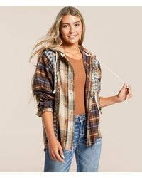 Miss Me - Pieced Plaid Hooded Shacket - Lyst