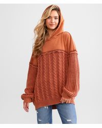 Gilded Intent - Cable Knit Hooded Sweater - Lyst