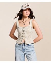 Blue B - Studded Western Denim Stretch Tank Top - Lyst