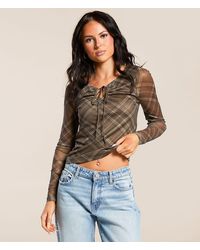 Gilded Intent - Plaid Mesh Keyhole Top - Lyst