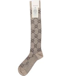 Gucci Damen Socken SOCKS LOGO GG Baumwolle Lamé Logo beige braun - Natur