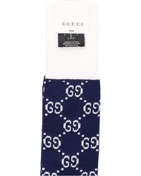 Gucci Damen Socken SOCKS LONG Baumwolle Logo weiß blau