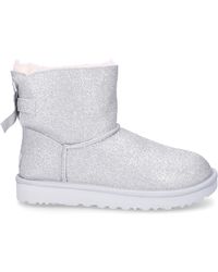 women's bailey bow round toe glitter suede & sheepskin short booties