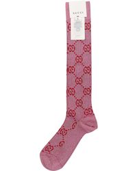 Gucci Damen Socken SOCKS LOGO GG Baumwolle Lamé Logo rosa rot - Pink