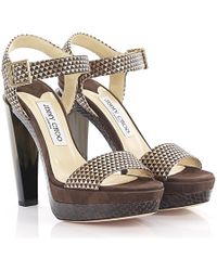 Lyst - Jimmy Choo Tamber Cutout Suede And Metallic Leather Sandals in Blue