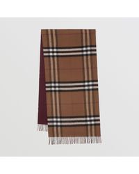 Burberry Reversible Solid/check Cashmere Scarf | Lyst