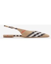 Burberry - Check Birdie Slingback Flats - Lyst