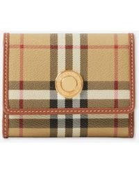 Burberry - Check And Leather Small Folding Wallet - Lyst
