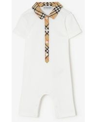 Burberry - Childrens Check Trim Cotton Playsuit - Lyst