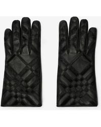 Burberry - Check Intarsia Leather Gloves - Lyst