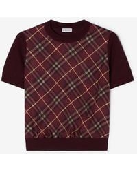 Burberry - Check Panel Wool Silk T-Shirt - Lyst