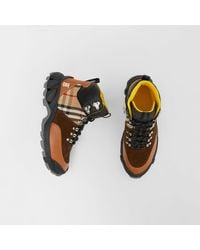Burberry Leather, Vintage Check Cotton And Suede Tor Boots - Multicolour