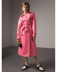 Burberry Laminated Floral Lace Trench Coat - Pink