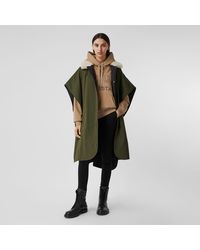 Burberry Fleece Collar Reversible Cotton Gabardine Cape - Green
