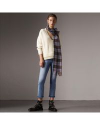 Burberry Slim Fit Frayed Cropped Jeans - Blue