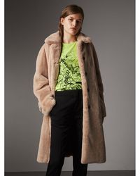 Burberry Faux Fur Single-breasted Car Coat - Multicolour