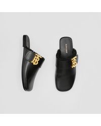 Burberry Monogram Detail Shearling-lined Leather Mules - Black