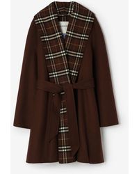 Burberry - Check Trim Wool Wrap Coat - Lyst