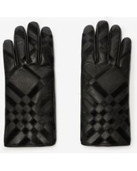 Burberry - Check Intarsia Leather Gloves - Lyst