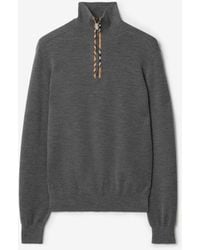 Burberry - Check Trim Wool Half-Zip Sweater - Lyst