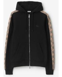 Burberry - Check Trim Cotton Zip Hoodie - Lyst