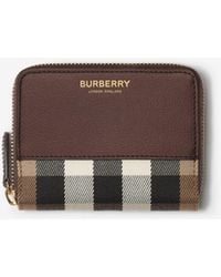 Burberry - Small Check And Leather Zip Wallet - Lyst