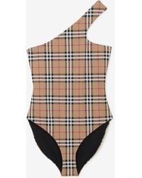 Burberry - Check Stretch Nylon Asymmetric Swimsuit - Lyst