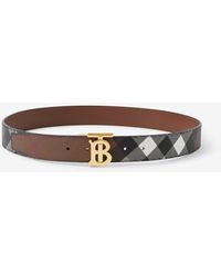 Burberry Reversible Check And Leather Tb Belt - Brown