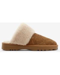 Burberry - Check Shearling Flint Slippers - Lyst