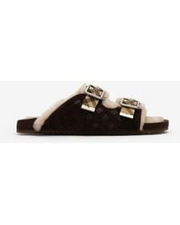 Burberry - Check Shearling Urchin Sandals - Lyst