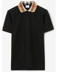 Burberry - Check Collar Cotton Polo Shirt - Lyst