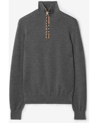 Burberry - Check Trim Wool Half-Zip Sweater - Lyst