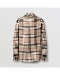 Burberry Vintage Check Cotton Flannel Shirt - Natural
